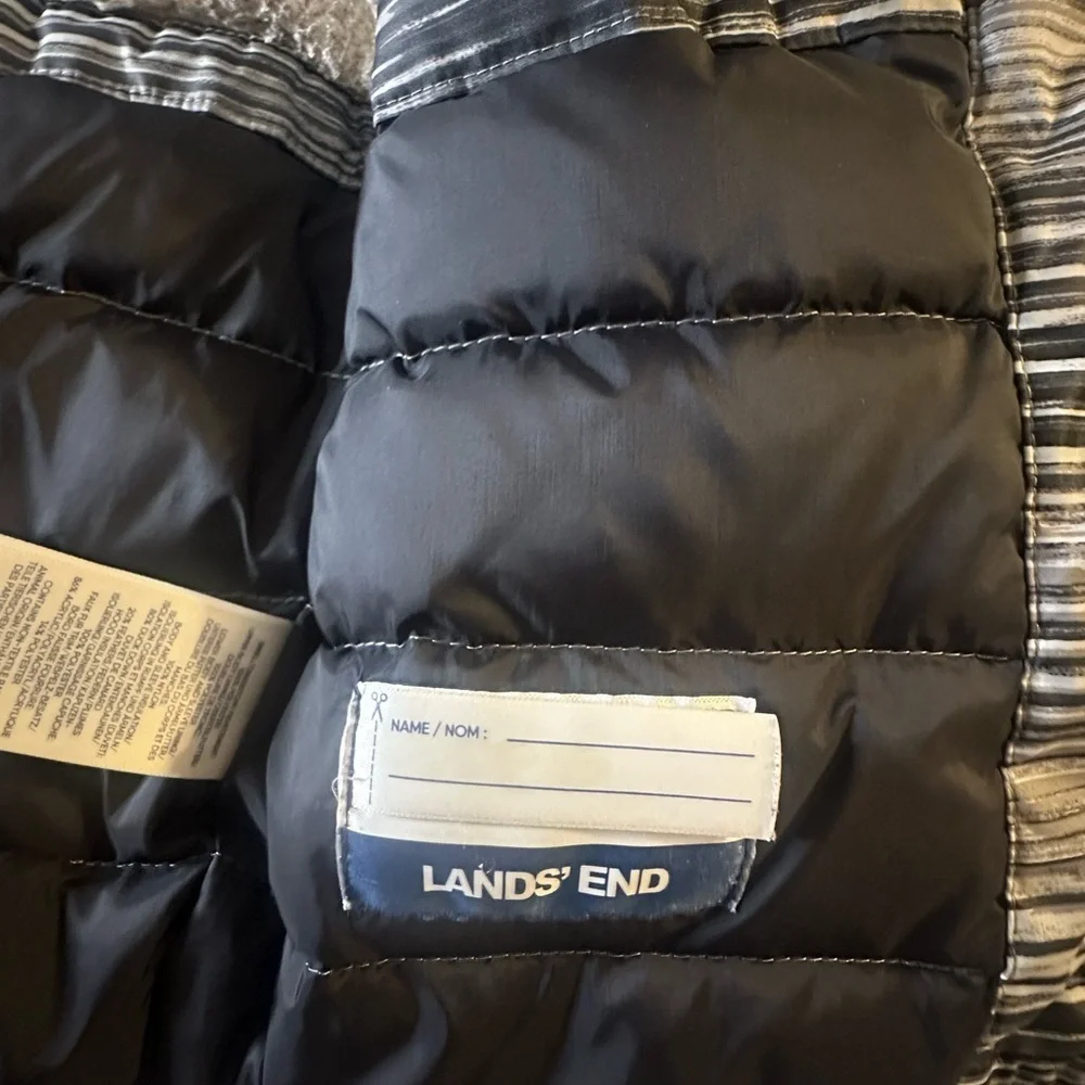 Lands' End Kids Striped Puffer Jacket - Black and Gray